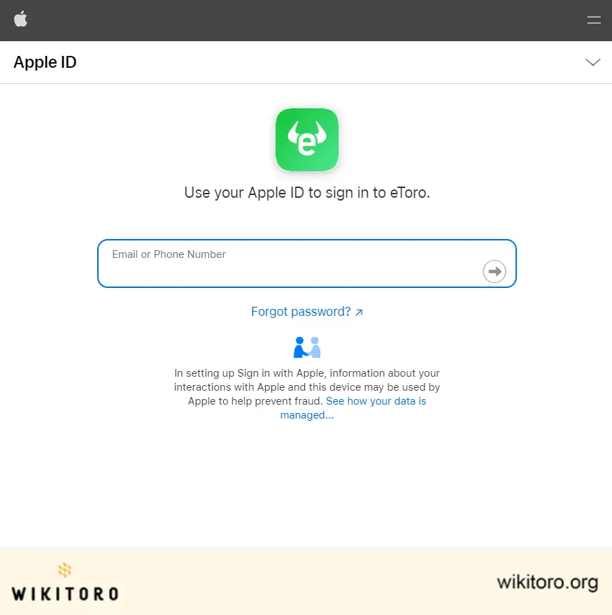 eToro Apple ID login