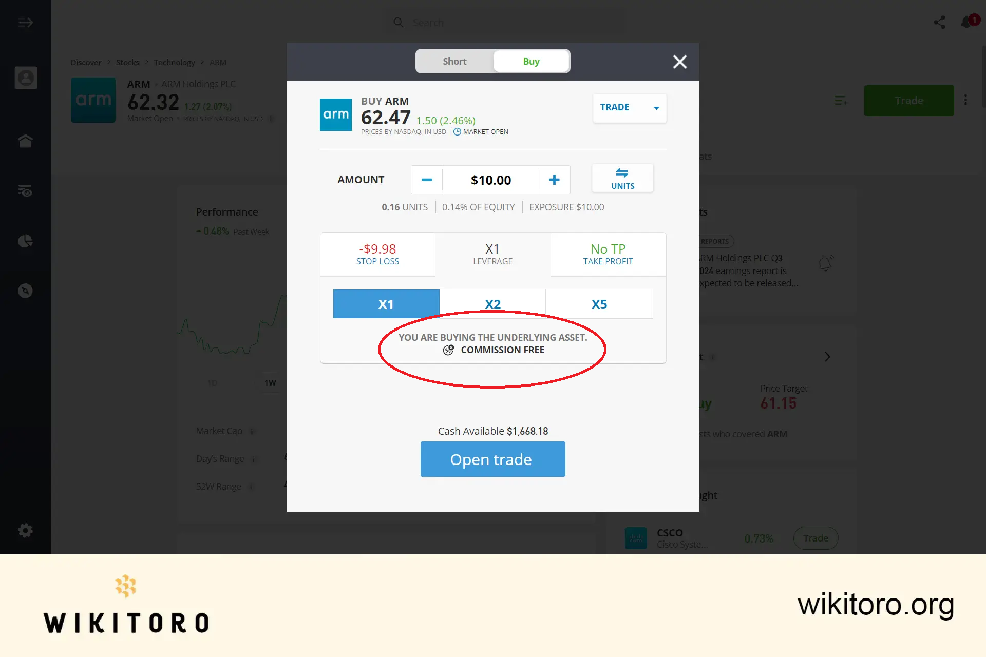 Real ARM stock trading on eToro is commission-free